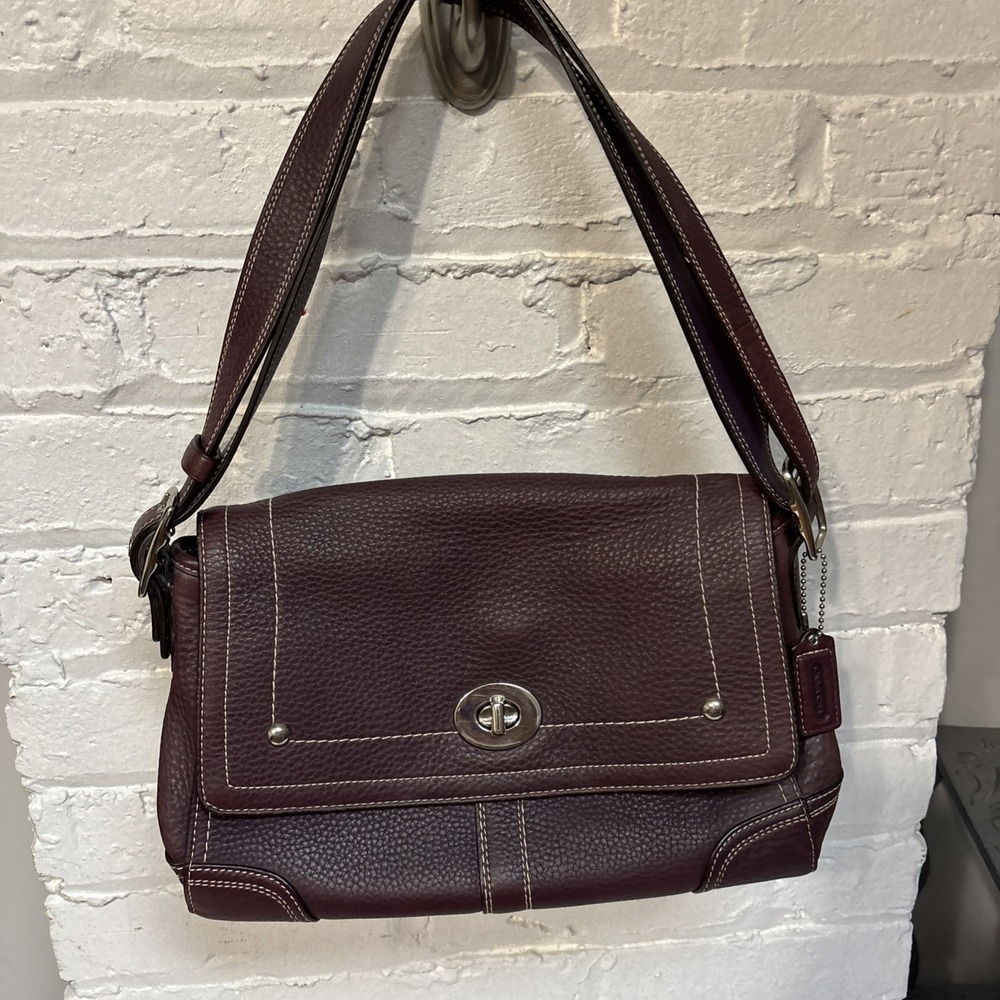 Vintage Coach Hamilton Bag Dark Purple Pebbled Leather